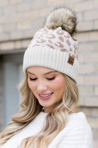 Leopard Fur Pom Beanie - Happily Ever Atchison Shop Co.