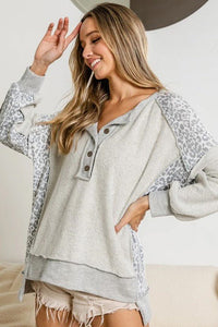 Leopard Henry Terry Sweatshirt Heather Grey - Happily Ever Atchison Shop Co.