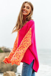 Leopard Oversized Half and Half Pullover Sweater - Happily Ever Atchison Shop Co.