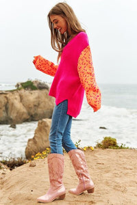 Leopard Oversized Half and Half Pullover Sweater - Happily Ever Atchison Shop Co.