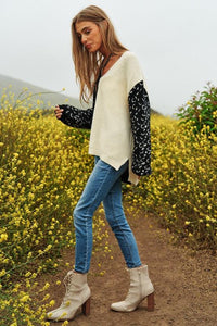 Leopard Oversized Half and Half Pullover Sweater - Happily Ever Atchison Shop Co.