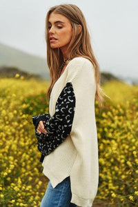 Leopard Oversized Half and Half Pullover Sweater - Happily Ever Atchison Shop Co.