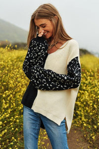 Leopard Oversized Half and Half Pullover Sweater - Happily Ever Atchison Shop Co.