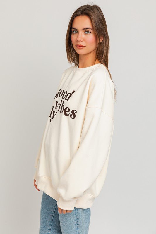 Letter Embroidery Oversized Sweatshirt - Happily Ever Atchison Shop Co.