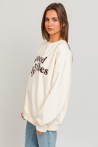 Letter Embroidery Oversized Sweatshirt - Happily Ever Atchison Shop Co.