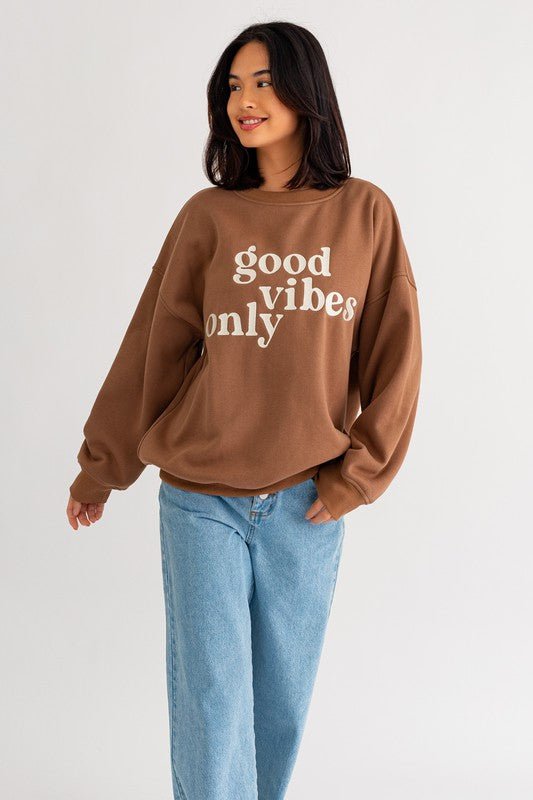 Letter Embroidery Oversized Sweatshirt - Happily Ever Atchison Shop Co.