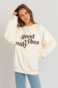 Letter Embroidery Oversized Sweatshirt - Happily Ever Atchison Shop Co.