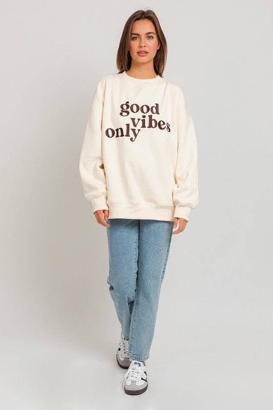 Letter Embroidery Oversized Sweatshirt - Happily Ever Atchison Shop Co.