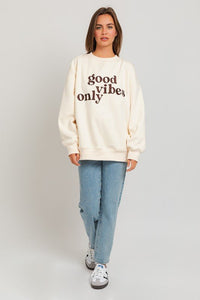 Letter Embroidery Oversized Sweatshirt - Happily Ever Atchison Shop Co.