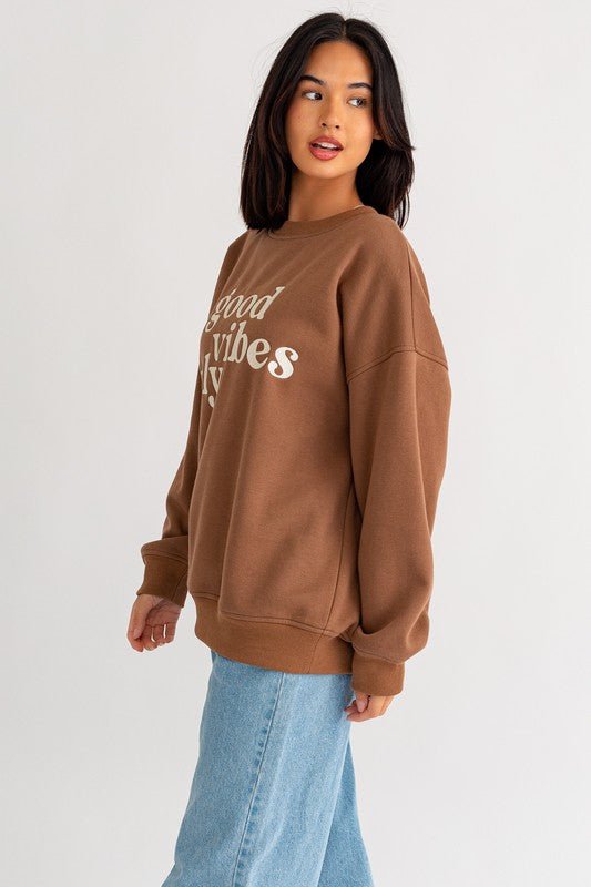 Letter Embroidery Oversized Sweatshirt - Happily Ever Atchison Shop Co.