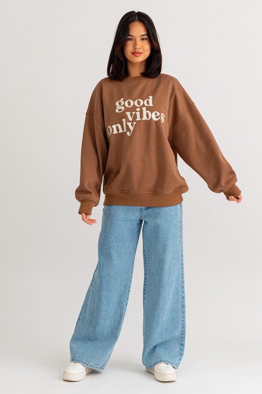 Letter Embroidery Oversized Sweatshirt - Happily Ever Atchison Shop Co.