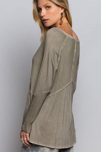 Light Wash Rib Textured Long Sleeve Top - Happily Ever Atchison Shop Co.