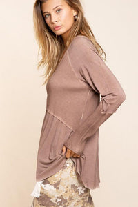 Light Wash Rib Textured Long Sleeve Top - Happily Ever Atchison Shop Co.