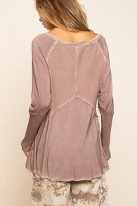 Light Wash Rib Textured Long Sleeve Top - Happily Ever Atchison Shop Co.