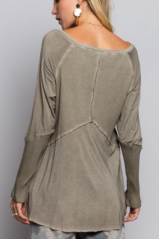 Light Wash Rib Textured Long Sleeve Top - Happily Ever Atchison Shop Co.