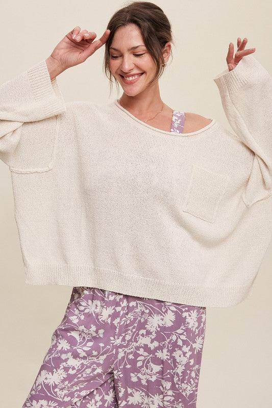 Light Weight Wide Neck Crop Pullover Knit Sweater - Happily Ever Atchison Shop Co.