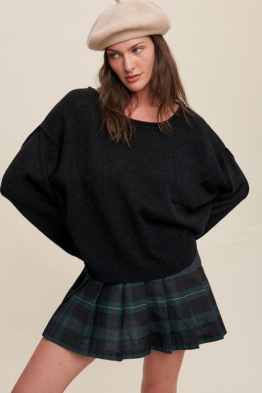 Light Weight Wide Neck Crop Pullover Knit Sweater - Happily Ever Atchison Shop Co.