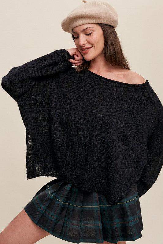 Light Weight Wide Neck Crop Pullover Knit Sweater - Happily Ever Atchison Shop Co.