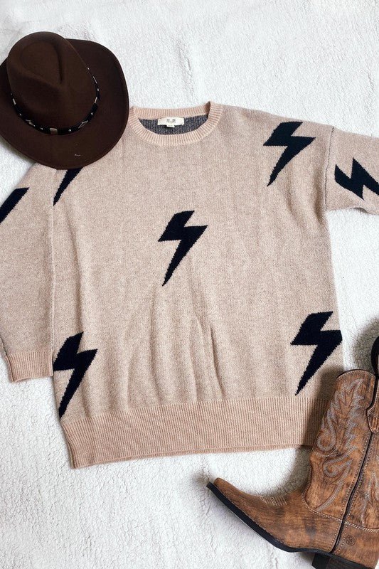 Lightening Bolt Crewneck Sweater - Happily Ever Atchison Shop Co.