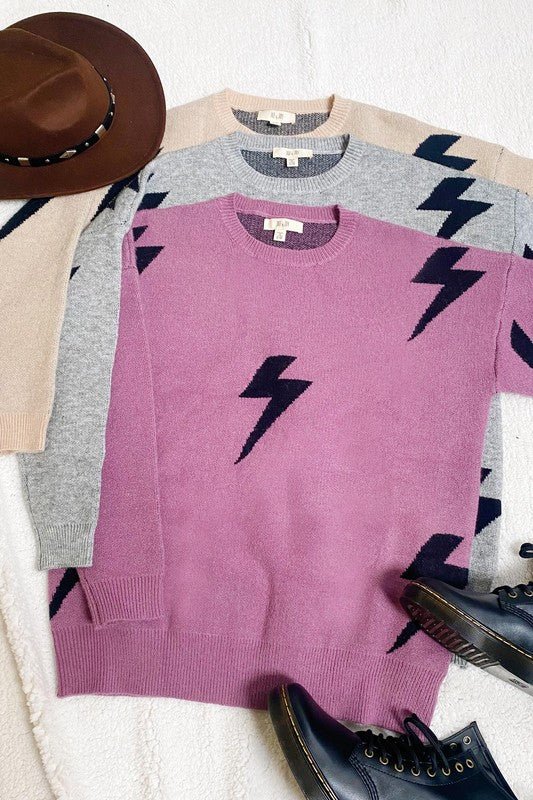 Lightening Bolt Crewneck Sweater - Happily Ever Atchison Shop Co.