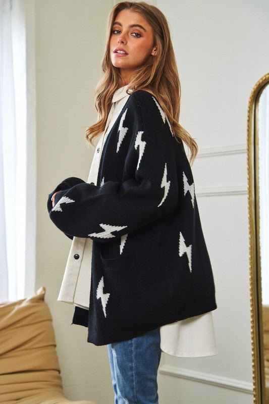 Lightning Bolt Oversized Open Sweater Cardigan - Happily Ever Atchison Shop Co.