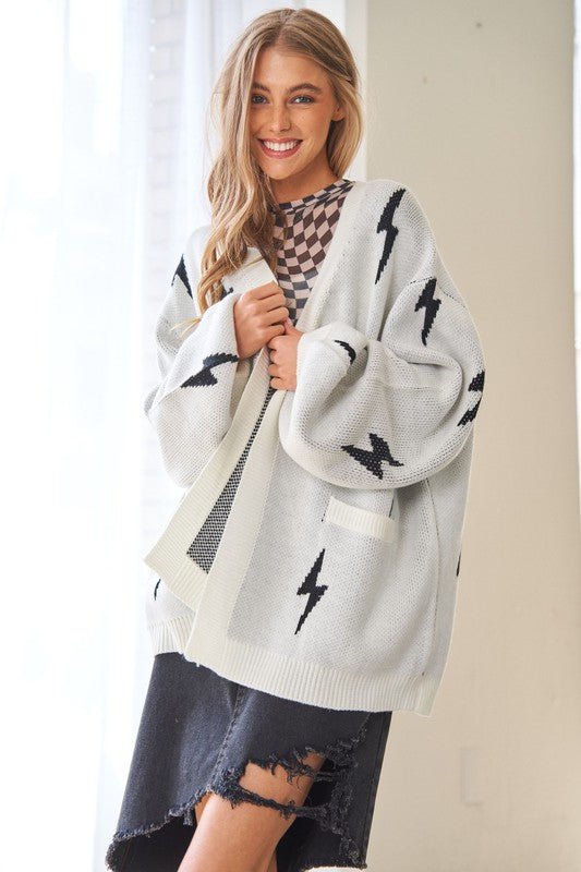 Lightning Bolt Oversized Open Sweater Cardigan - Happily Ever Atchison Shop Co.