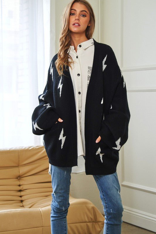 Lightning Bolt Oversized Open Sweater Cardigan - Happily Ever Atchison Shop Co.