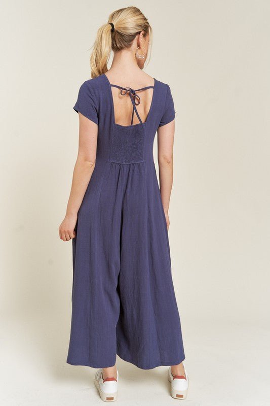 LINEN BUTTON DOWN JUMPSUIT - Happily Ever Atchison Shop Co.