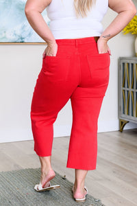 Lisa High Rise Control Top Wide Leg Crop Jeans in Red - Happily Ever Atchison Shop Co.