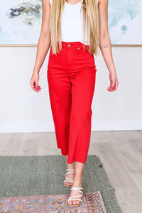 Lisa High Rise Control Top Wide Leg Crop Jeans in Red - Happily Ever Atchison Shop Co.