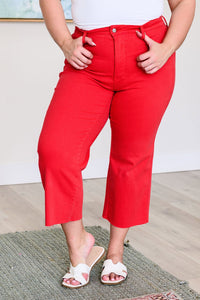 Lisa High Rise Control Top Wide Leg Crop Jeans in Red - Happily Ever Atchison Shop Co.