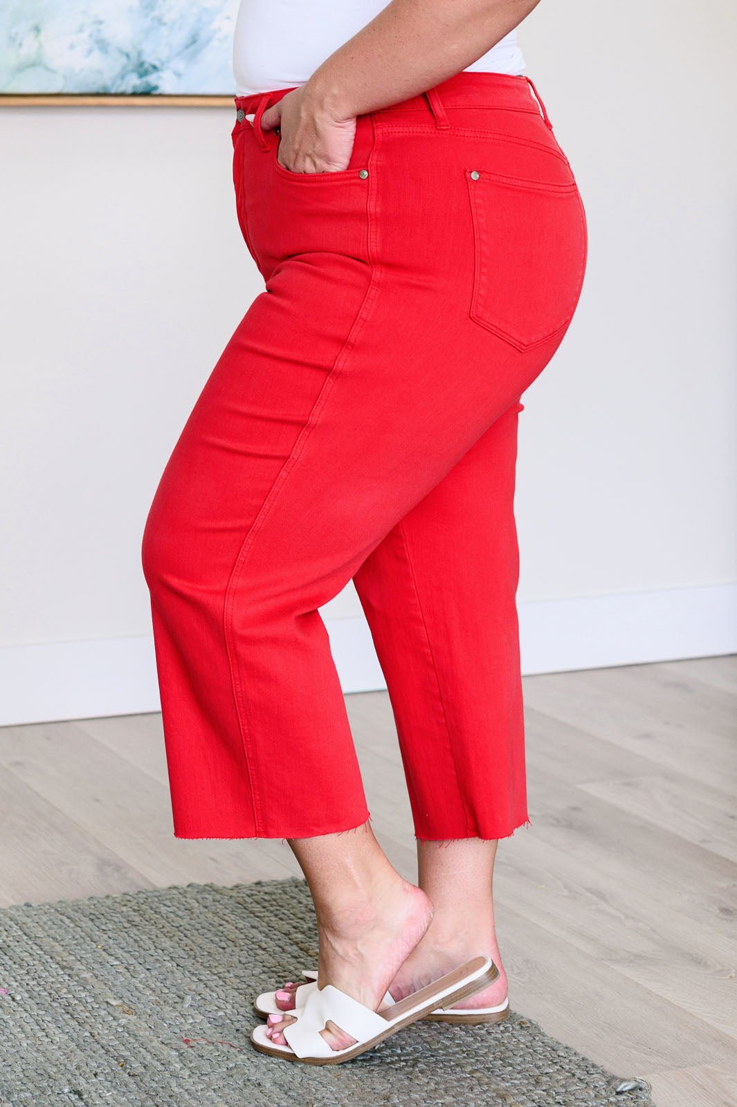 Lisa High Rise Control Top Wide Leg Crop Jeans in Red - Happily Ever Atchison Shop Co.
