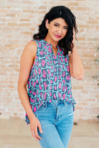 Lizzy Tank Top in Mint and Pink Leopard - Happily Ever Atchison Shop Co.