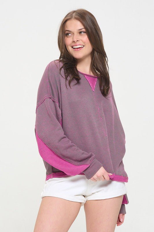 LONG DOLMAN SLEEVE ROUND NECK CASUAL KNIT SWEATER - Happily Ever Atchison Shop Co.