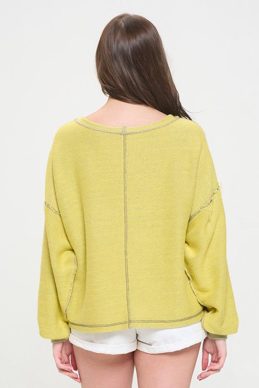 LONG DOLMAN SLEEVE ROUND NECK CASUAL KNIT SWEATER - Happily Ever Atchison Shop Co.