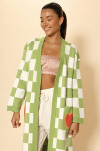 Long knit checkered cardigan - Happily Ever Atchison Shop Co.
