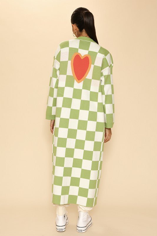 Long knit checkered cardigan - Happily Ever Atchison Shop Co.