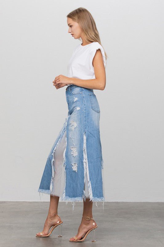 LONG LENGTH DENIM SKIRT - Happily Ever Atchison Shop Co.