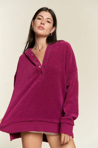 Long Sleeve Button Down Ribbed Hooded Sweatshirt - Happily Ever Atchison Shop Co.