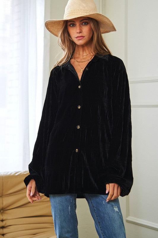 Long Sleeve Button Front Loose Fit Shirt Top - Happily Ever Atchison Shop Co.