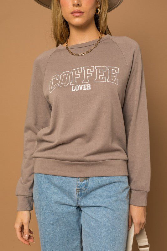 Long Sleeve Coffee Lover Graphic Print Top - Happily Ever Atchison Shop Co.