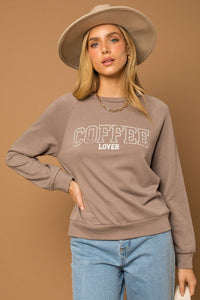 Long Sleeve Coffee Lover Graphic Print Top - Happily Ever Atchison Shop Co.