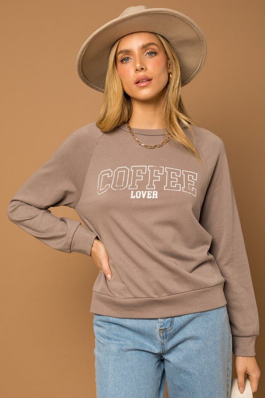 Long Sleeve Coffee Lover Graphic Print Top - Happily Ever Atchison Shop Co.