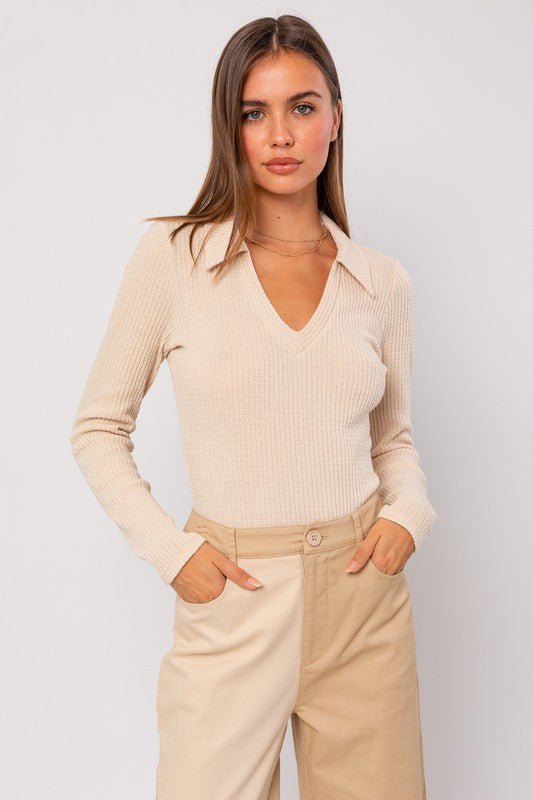 Long Sleeve Collared Bodysuit - Happily Ever Atchison Shop Co.