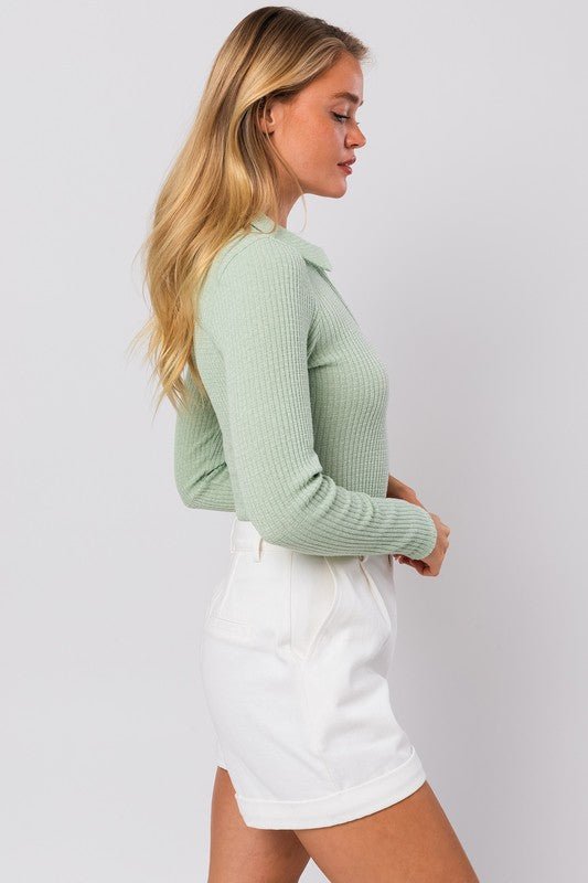 Long Sleeve Collared Bodysuit - Happily Ever Atchison Shop Co.