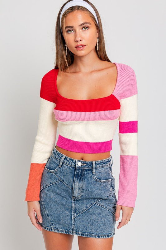 Long Sleeve Color Block Stripe Knit Top - Happily Ever Atchison Shop Co.