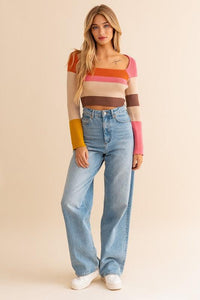 Long Sleeve Color Block Stripe Knit Top - Happily Ever Atchison Shop Co.