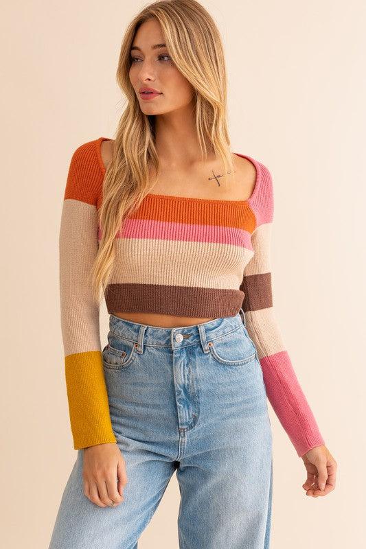 Long Sleeve Color Block Stripe Knit Top - Happily Ever Atchison Shop Co.