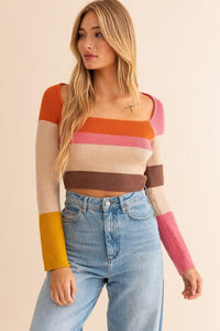 Long Sleeve Color Block Stripe Knit Top - Happily Ever Atchison Shop Co.