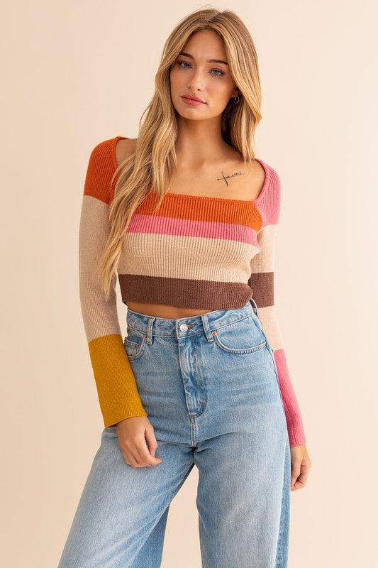 Long Sleeve Color Block Stripe Knit Top - Happily Ever Atchison Shop Co.